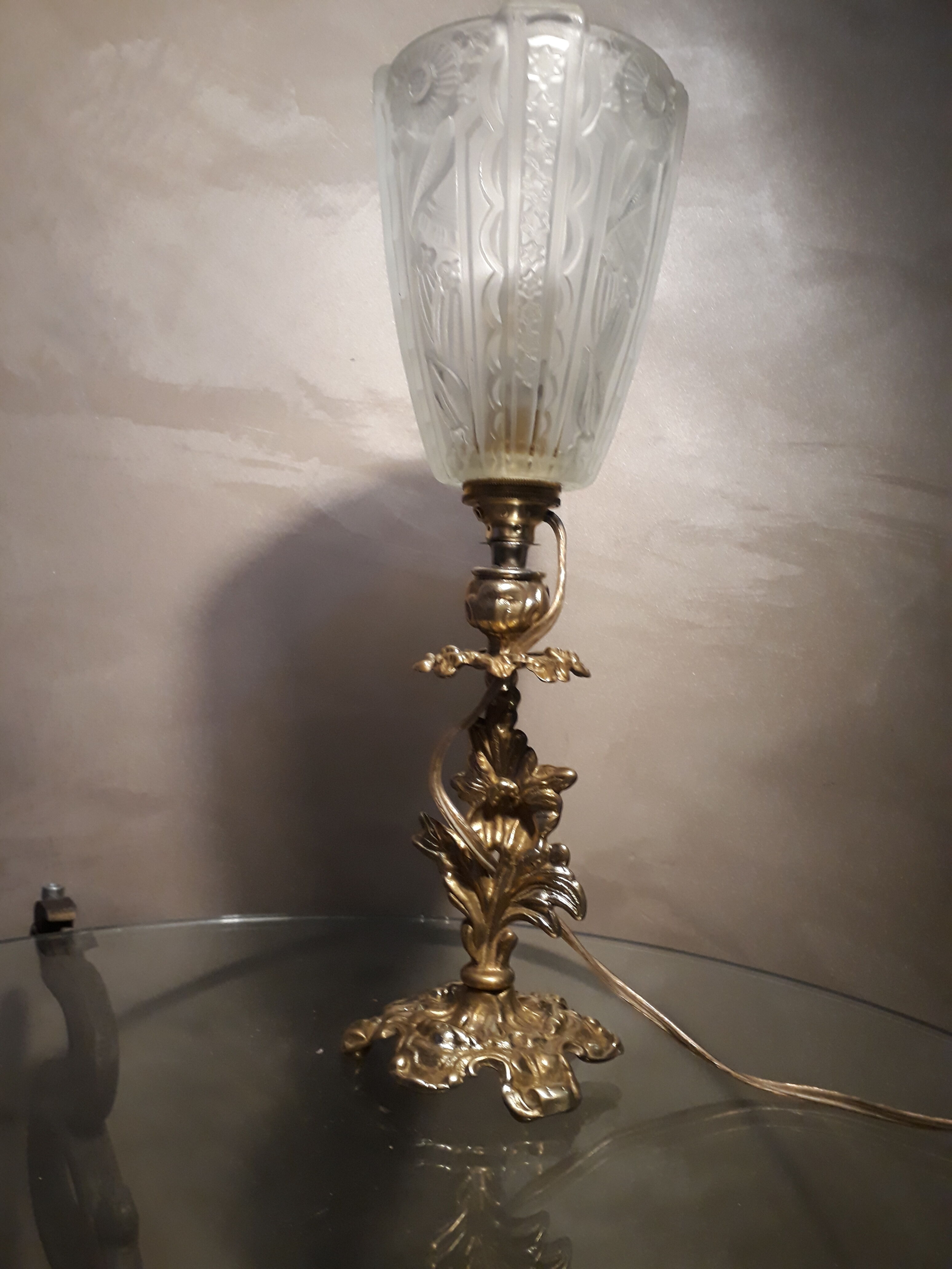 Lampe bronze art nouveau tulipe pressed muller degue schneider 32x10 art deco