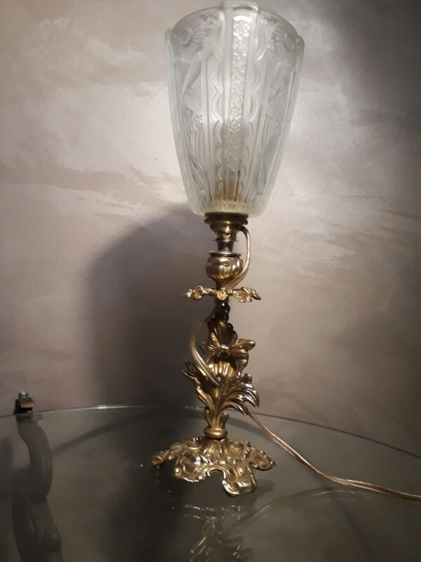 Lampe bronze  art nouveau tulipe pressé du style muller degue schneider 32x10 art deco