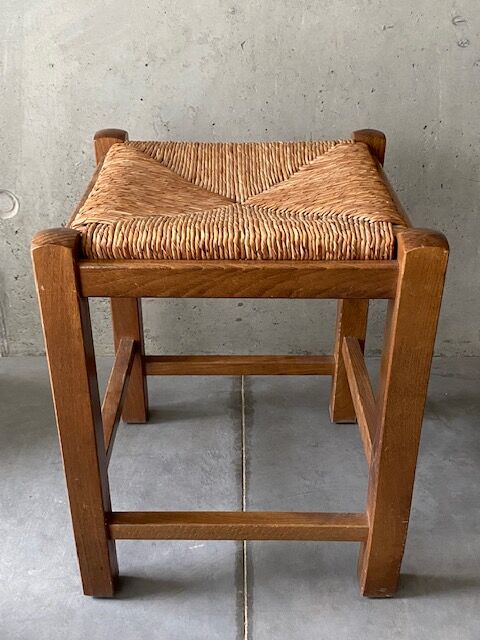 Wooden and straw stool