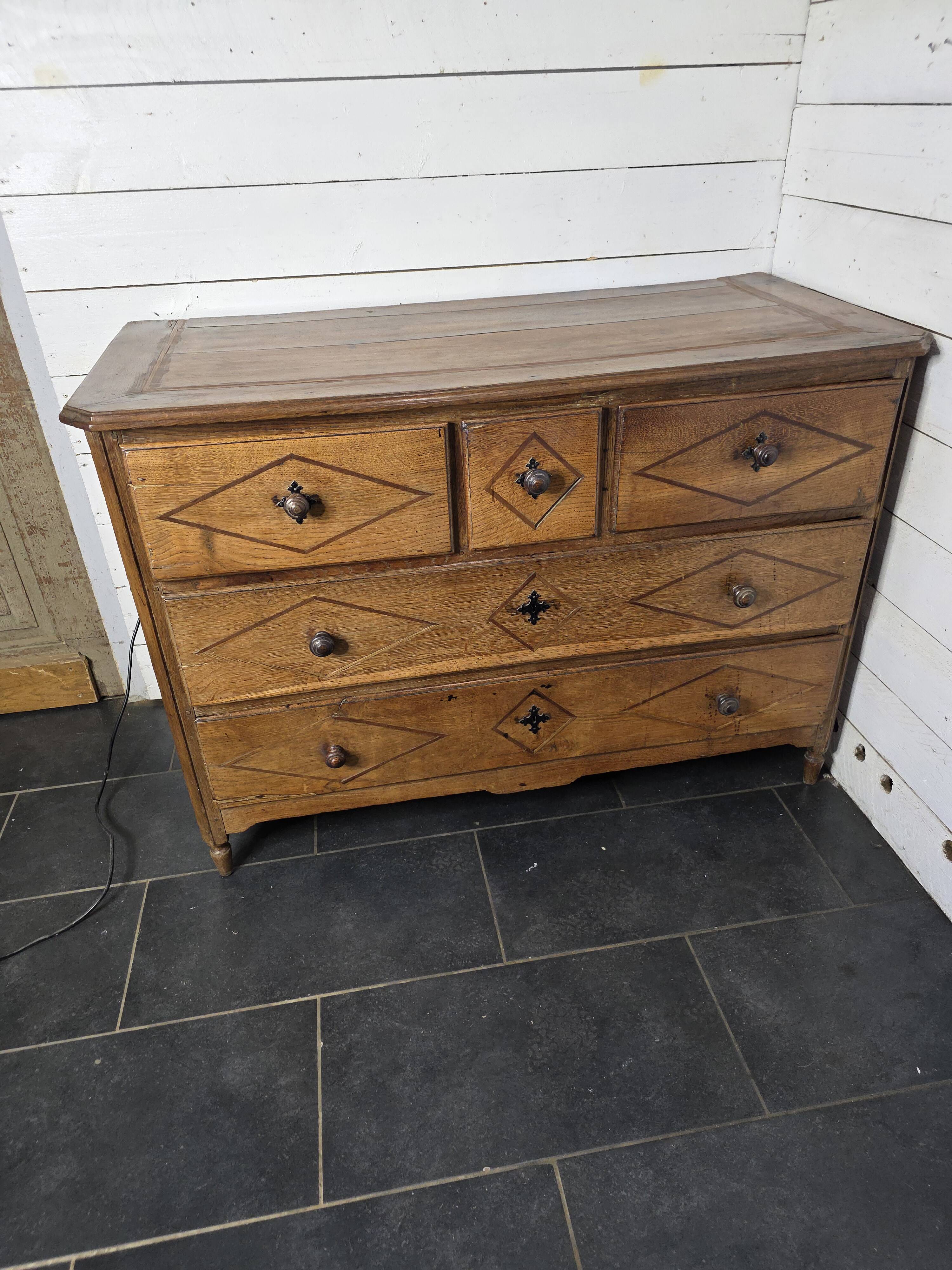 19th century solid oak chest of drawers
