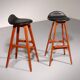 Design bar stool in wood and black leather by Erik Buch 1960
