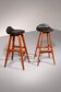 Design bar stool in wood and black leather by Erik Buch 1960