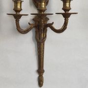 Magnificent Pair French Antique Bronze Triple Wall Lights Urn & Swag Detail