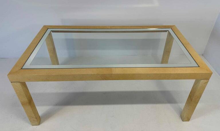 Italian Table Parchment and Glass, Attr. Aldo Tura, 1970s