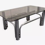 Coffee table in glass and chrome metal from the 70s