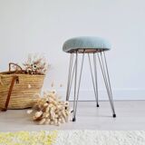 Vintage metal and blue velvet stool, 1960s.