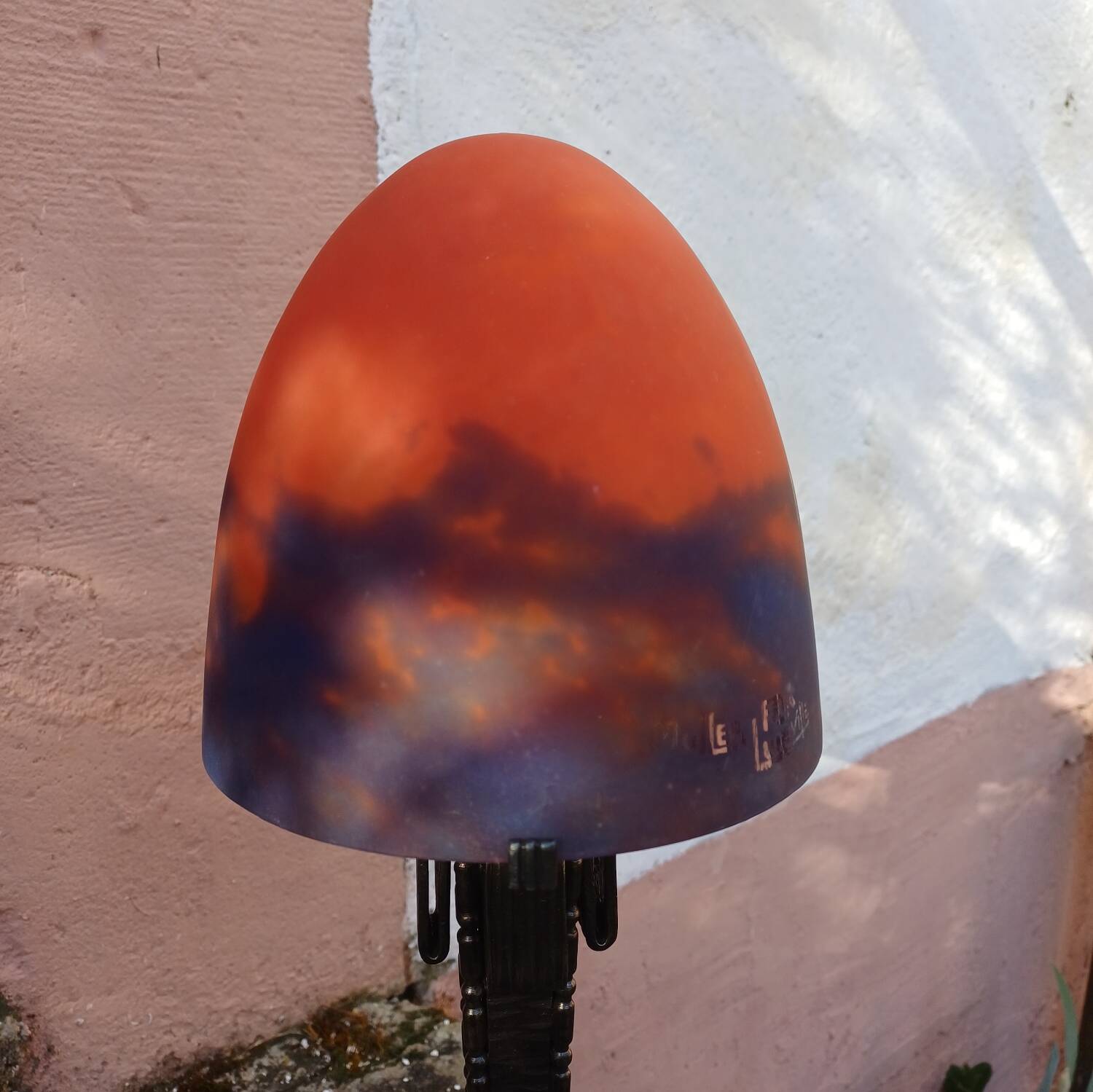 Art Deco Mushroom Lamp Obus glass paste Muller, wrought iron