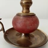 Vintage brass and colored glass hand candle holder