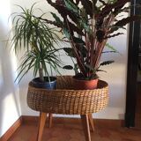 Vintage rattan plant holder