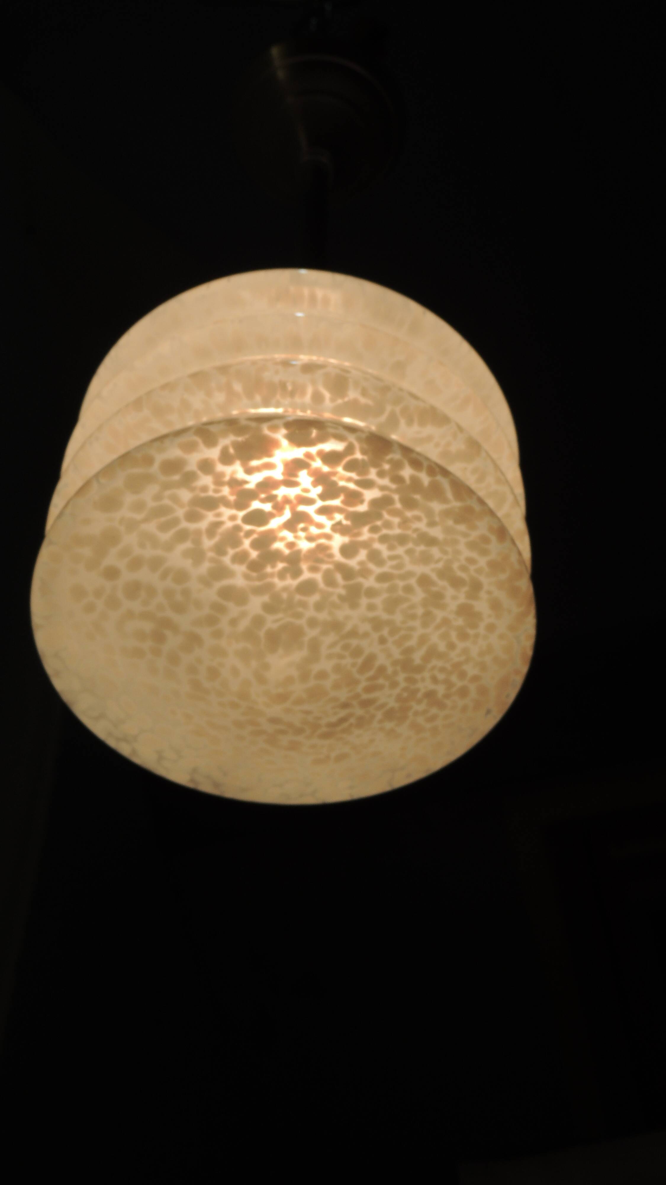 Vintage pendant light in white speckled opaline glass