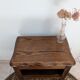 antique dark wood bedside table, cottage, bohemian, curved legs