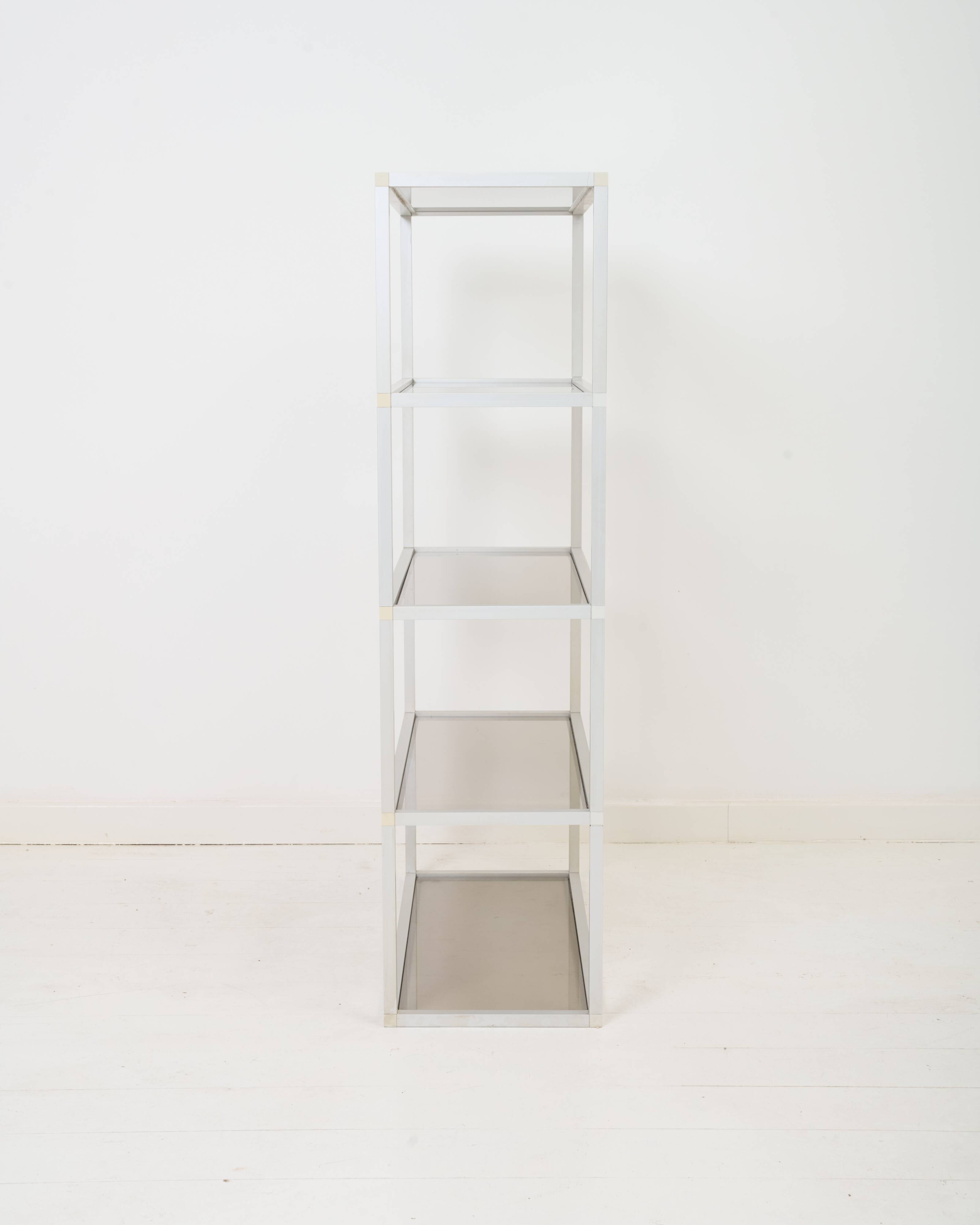 Smoked glass and metal shelf, 1970s