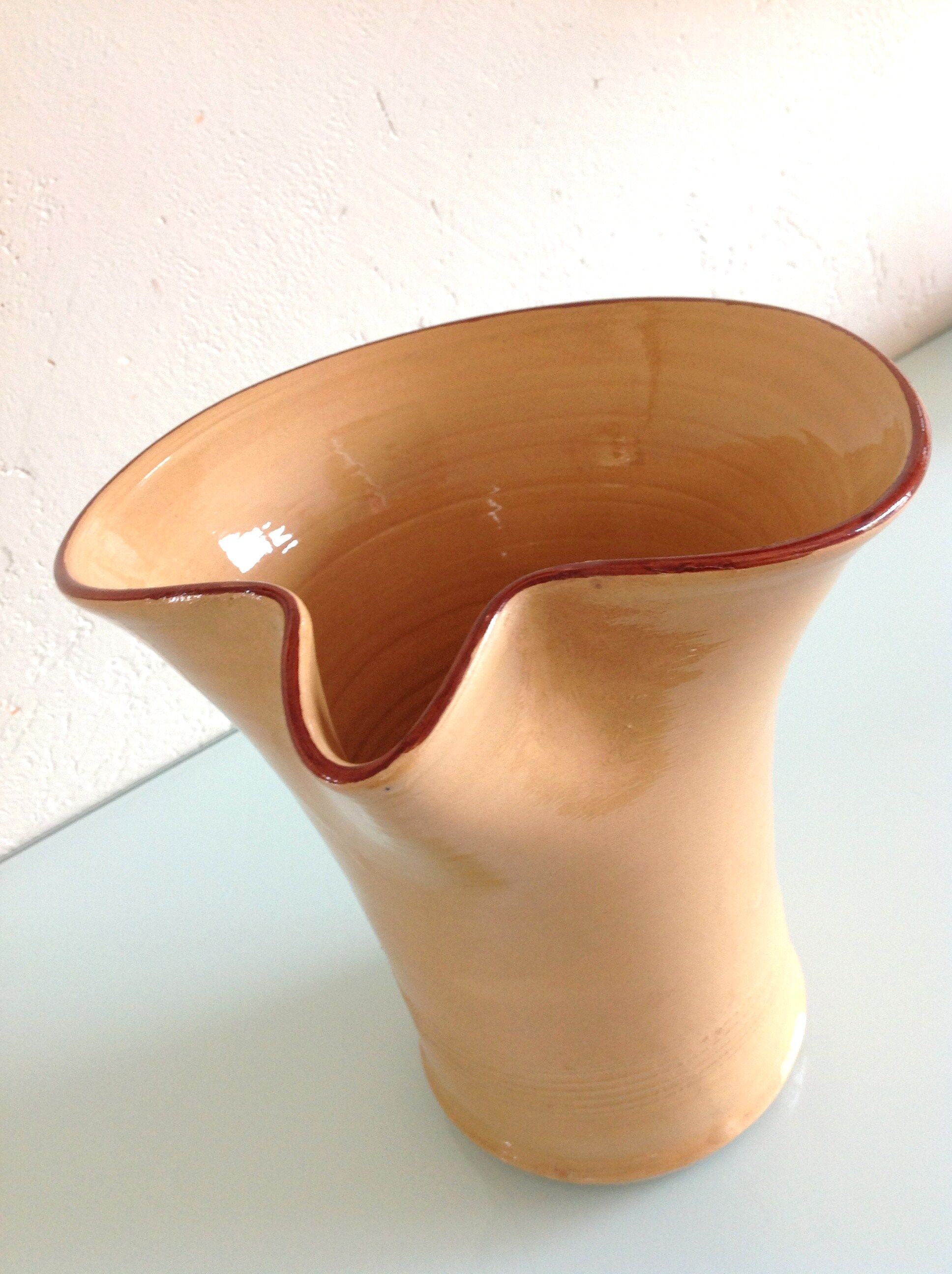 Pitcher in glazed ochre ceramic 50/60 years
