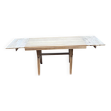 Renovated art deco table in solid oak, rectangular, extendable, 220cm