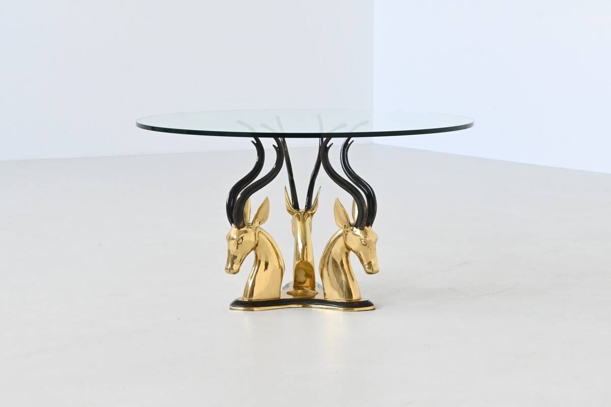 Hollywood Regency style coffee table brass antelope France 1970