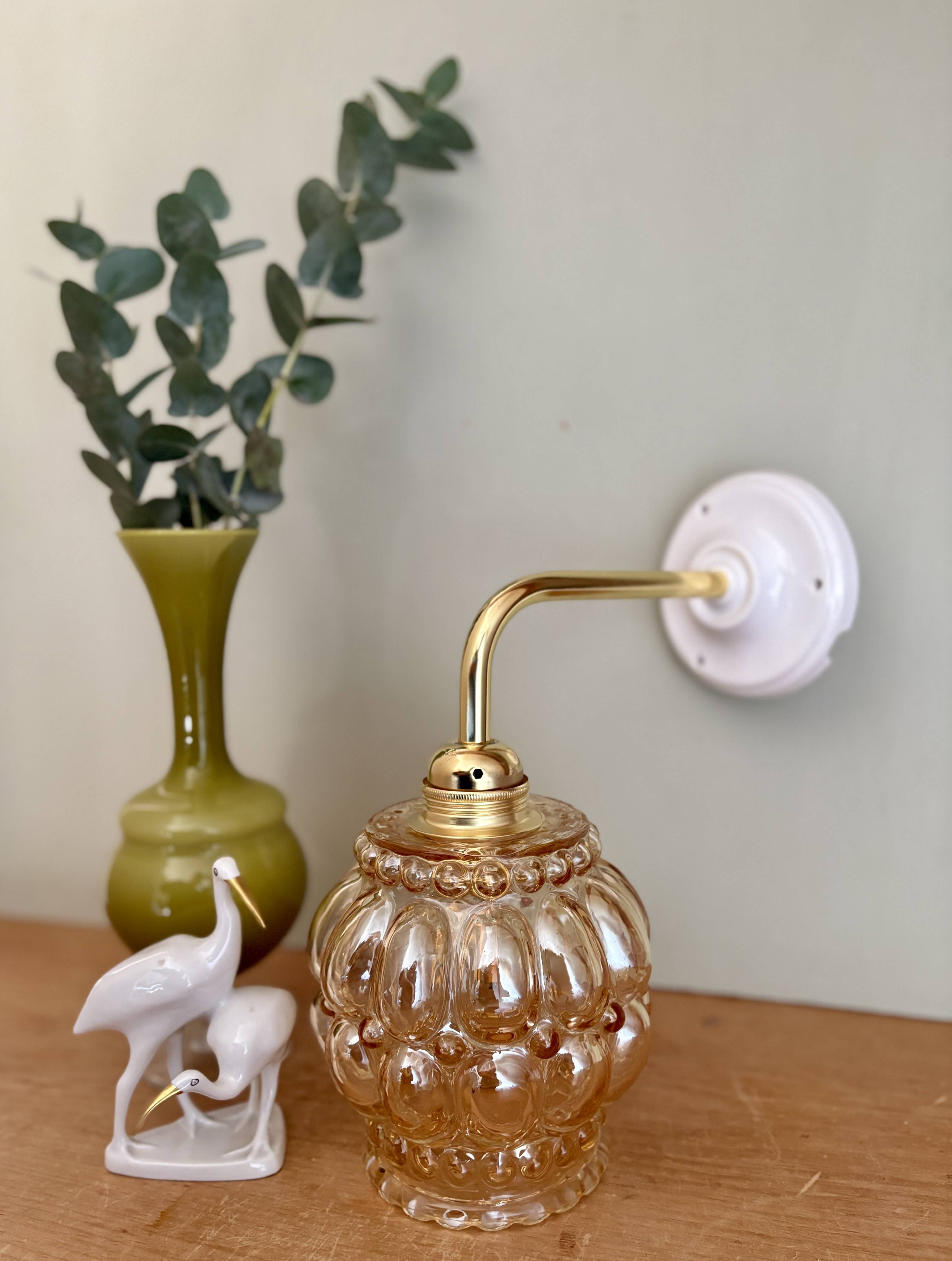 Vintage globe angled wall light in bubbled glass