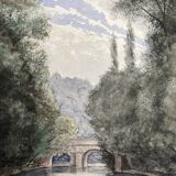 Pinet (h), watercolor landscape with bridge signed dated end of 19th century