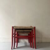 3 nesting stools in red wood e size, Italy 1970