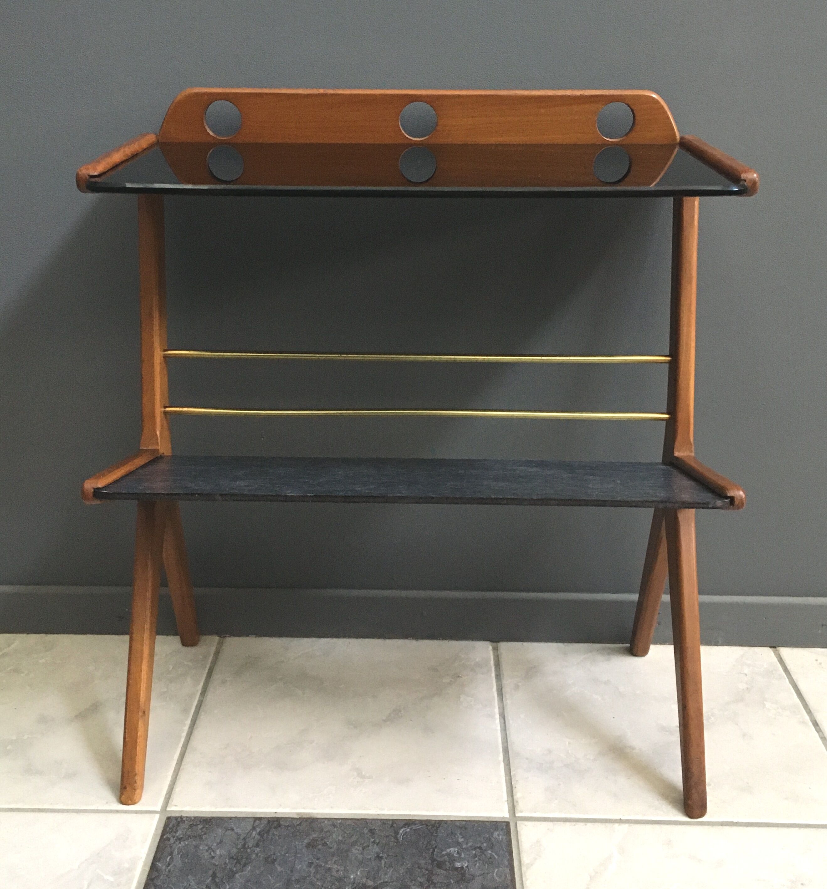Side table 1950s black Opaxit glass in Danish style