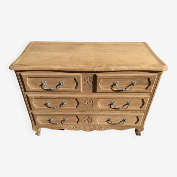 Louis XV style chest of drawers in stripped oak and left in natural wood