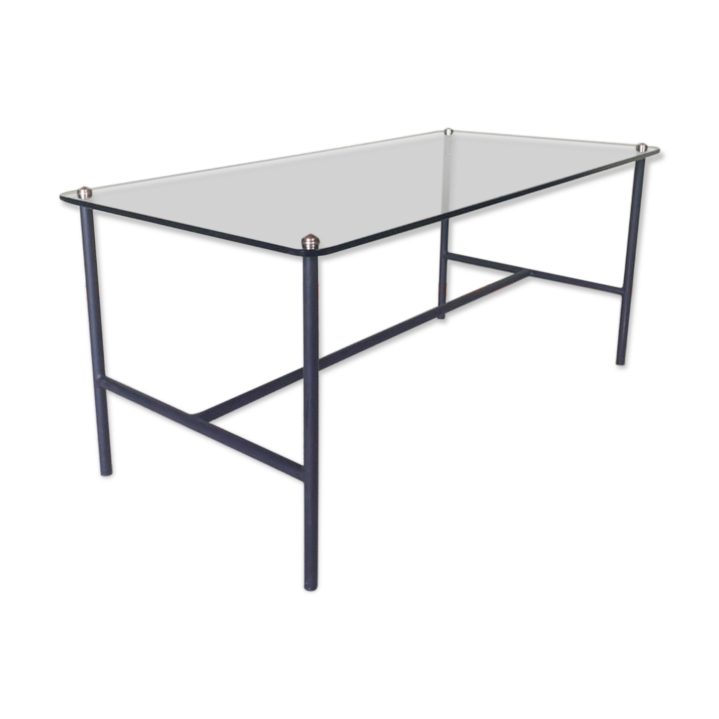 Glass and steel coffee table, Pierre Guarche, Steiner edition design circa 1950