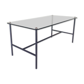 Table basse verre et acier, design Pierre Guariche, édition Steiner vers 1950