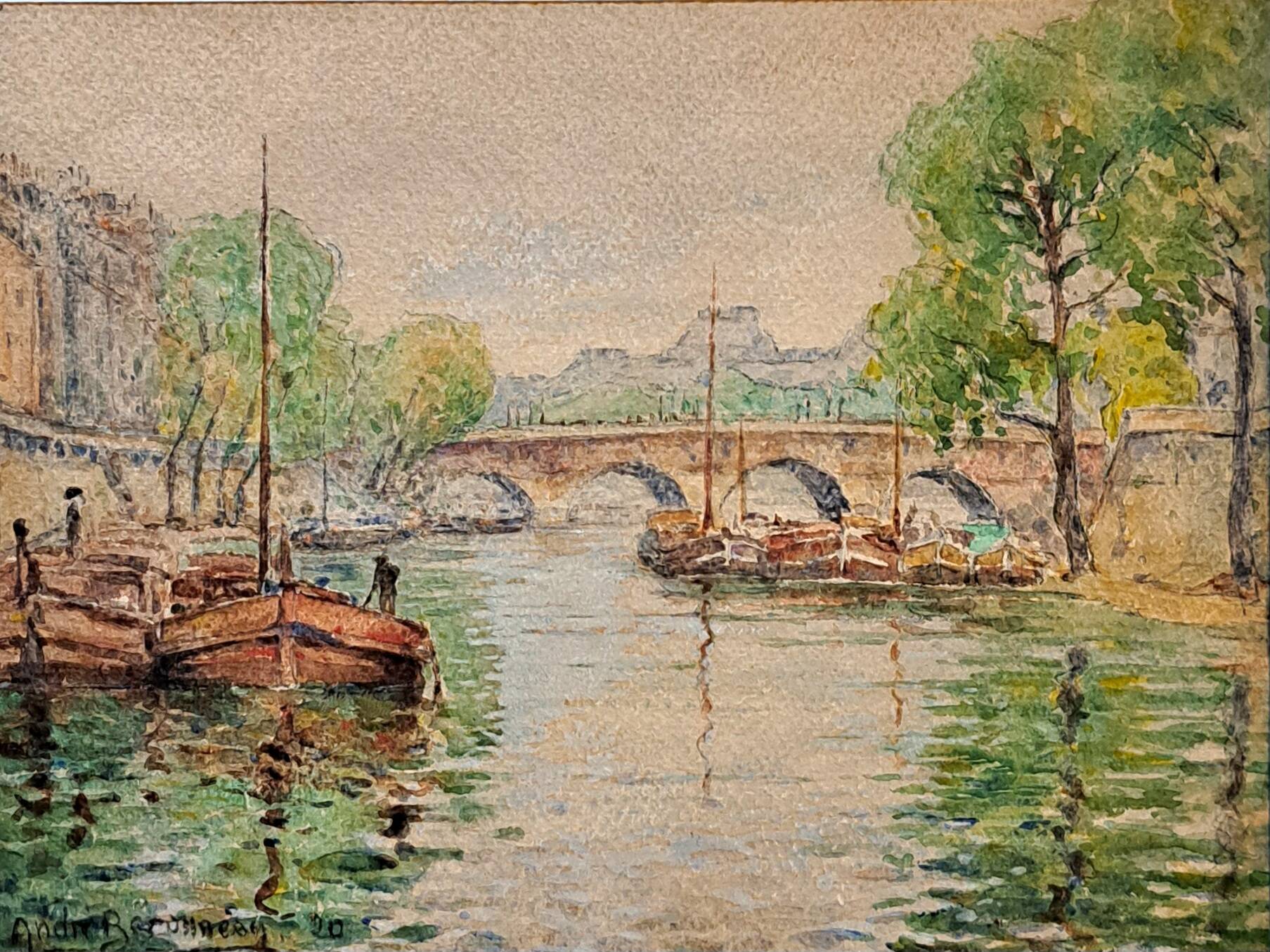 Impressionist watercolour - André Beronneau - Paris, the Seine - 1920