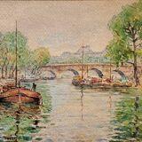 Impressionist watercolour - André Beronneau - Paris, the Seine - 1920