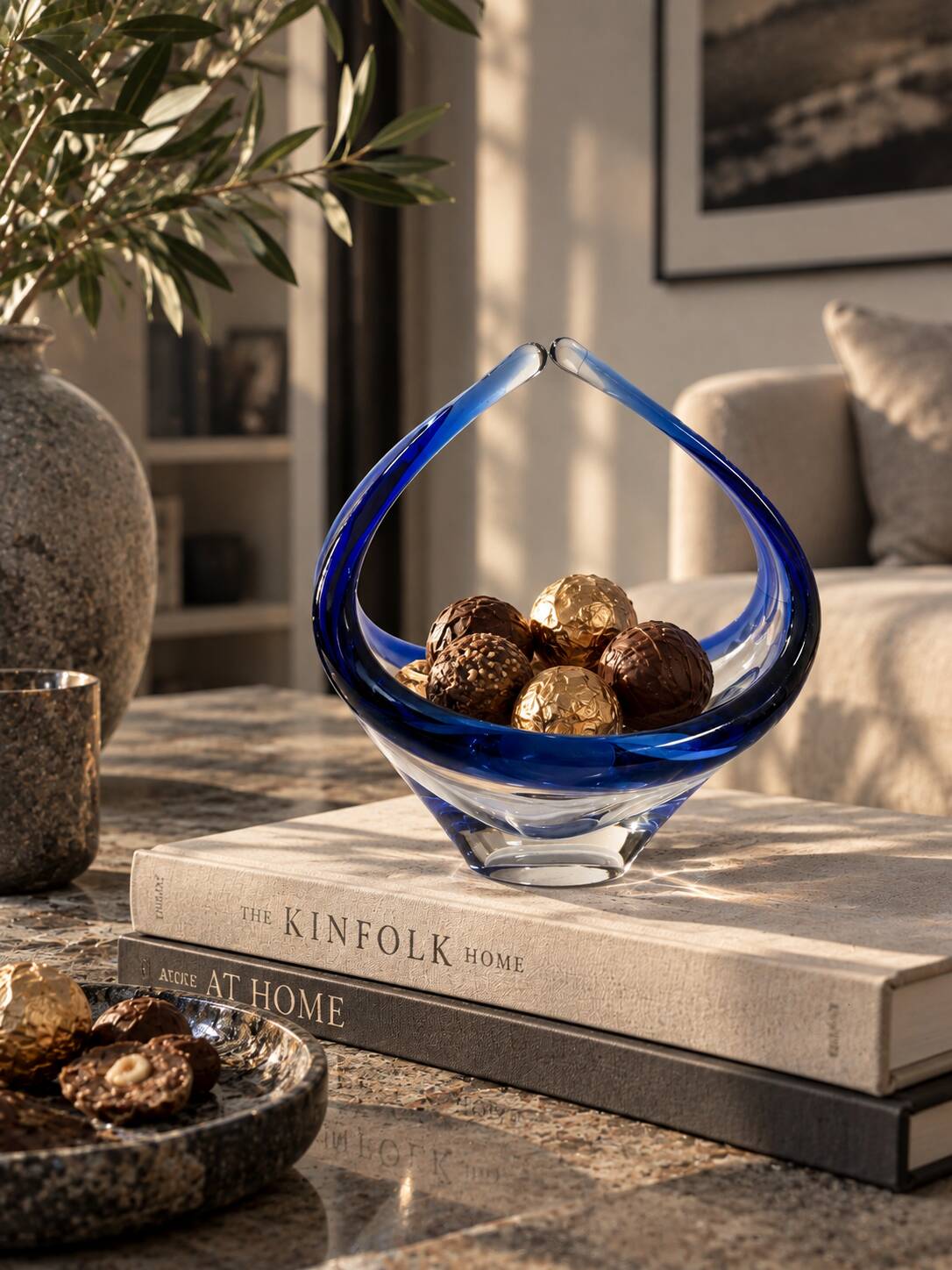 Blown glass bowl coupe Sommerso blue - Murano style 1960