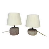 Pair of brutalist lamps in pink stoneware and wool lampshade, 1970