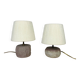 Pair of brutalist lamps in pink stoneware and wool lampshade, 1970