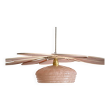 Rattan and Pink Linen Flower Pendant Light and Vintage Clichy Glass Globe