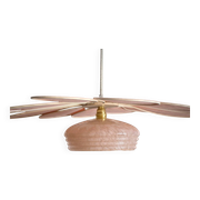 Rattan and Pink Linen Flower Pendant Light and Vintage Clichy Glass Globe
