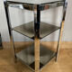 1970s sofa end harness in chromed metal, 3 removable shelves smoked mirrors (available)