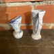 Pair of Snowstone Vases Ceramic White Blue France Vintage #D55