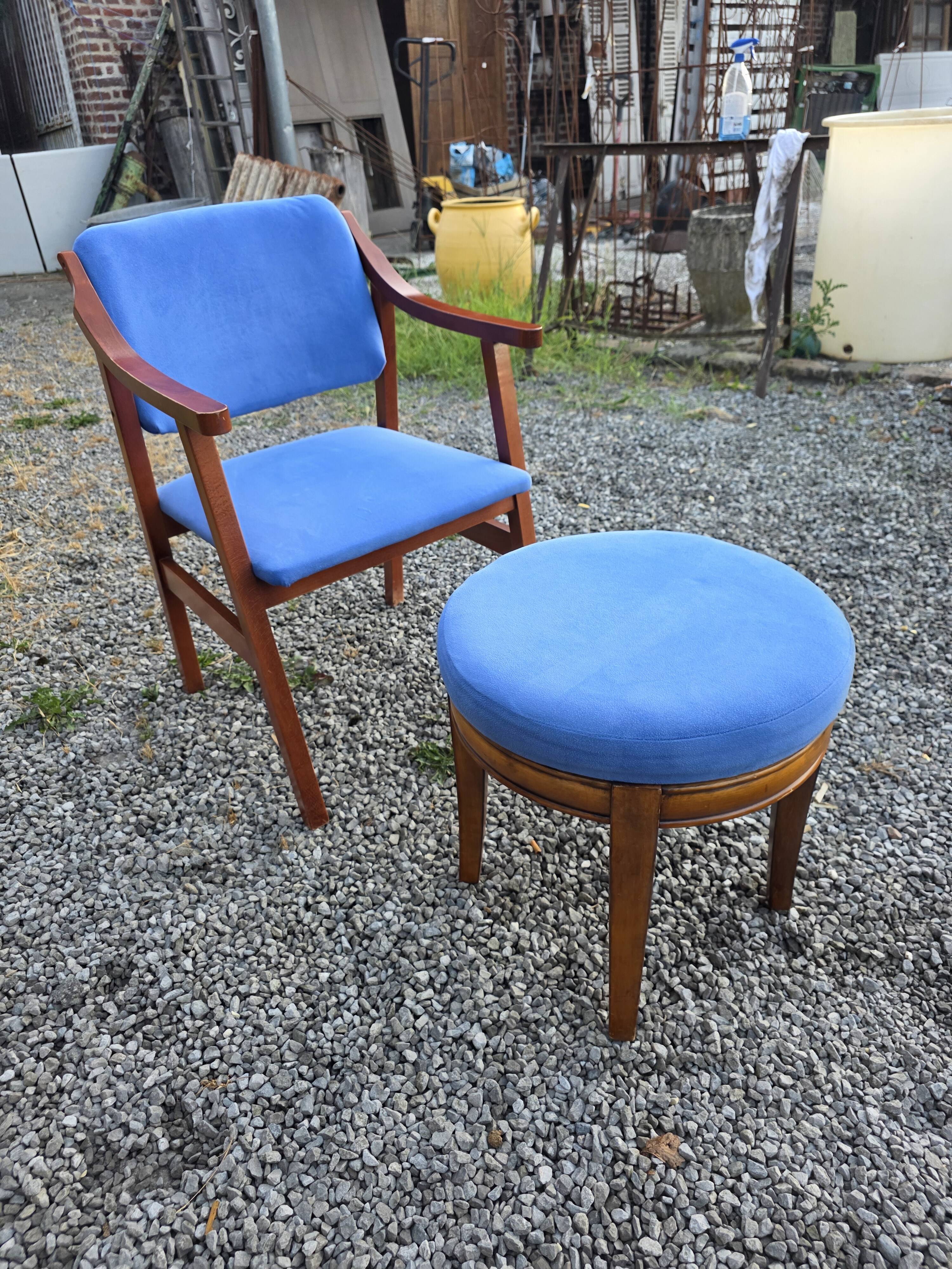 Scandinavian style armchair + velvet footrest