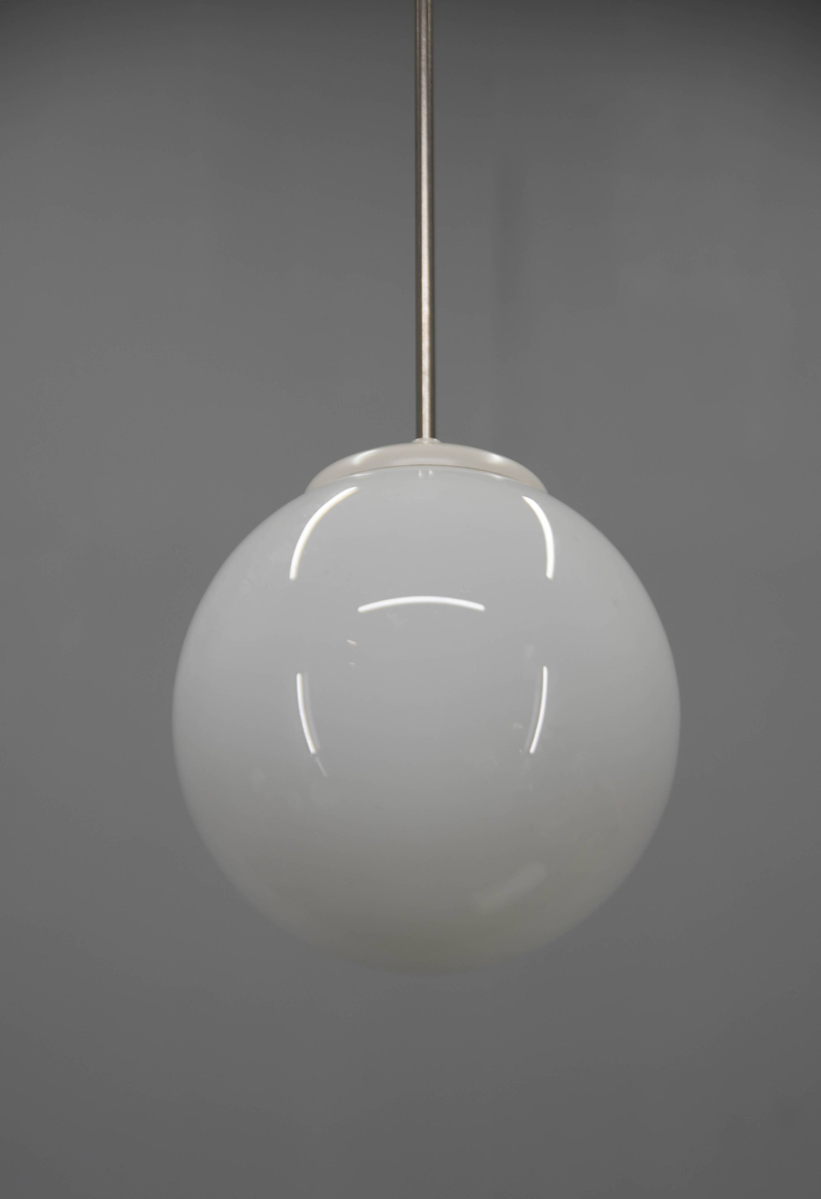 1940s Opaline Glass Globe Pendant Light | Vintage Ceiling Lamp | Rewired