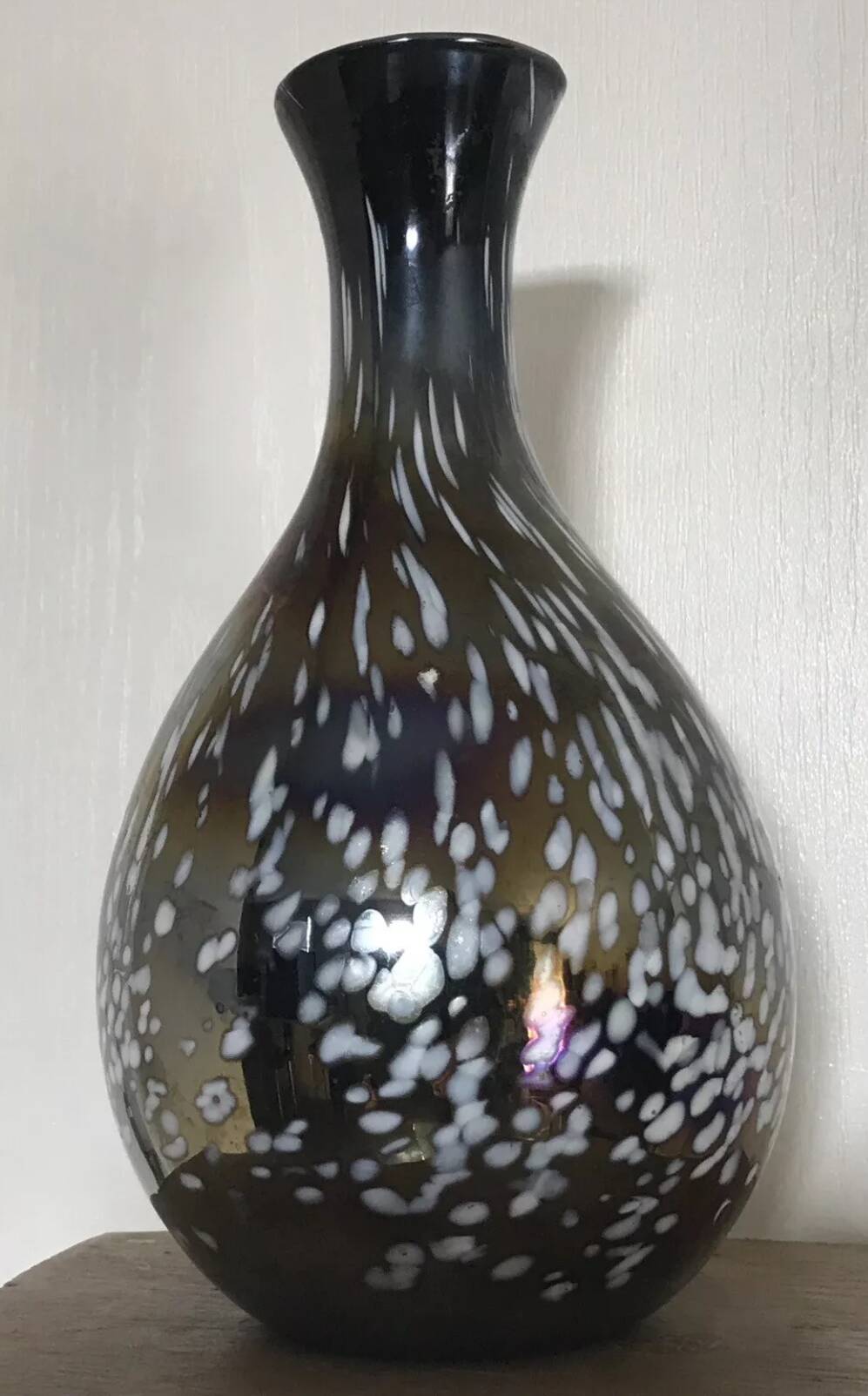 Vintage vase, modernist design, brown with white speckled chrome highlights 25 cm