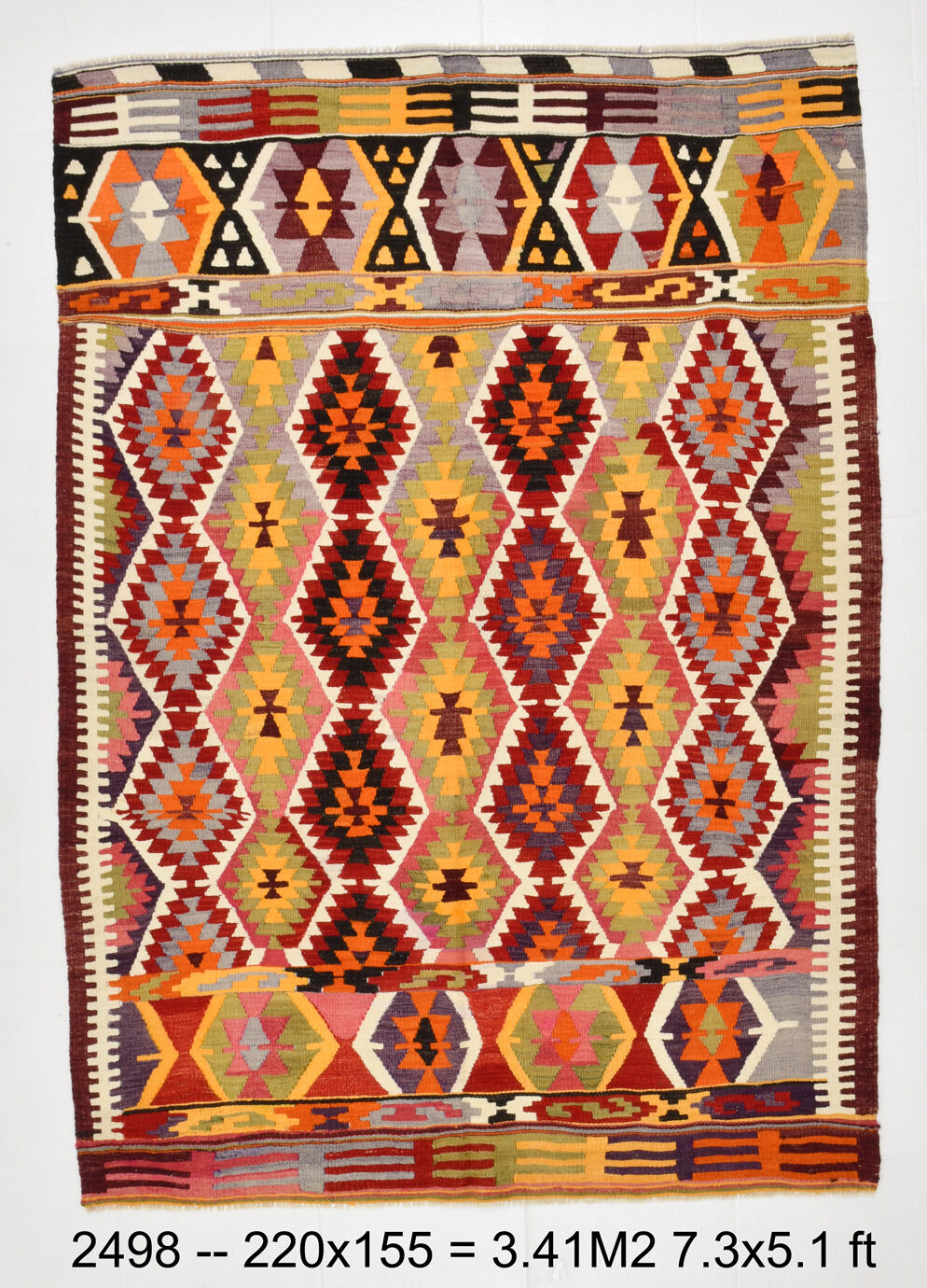 5x7 bold colorful kilim rug, 155x220cm