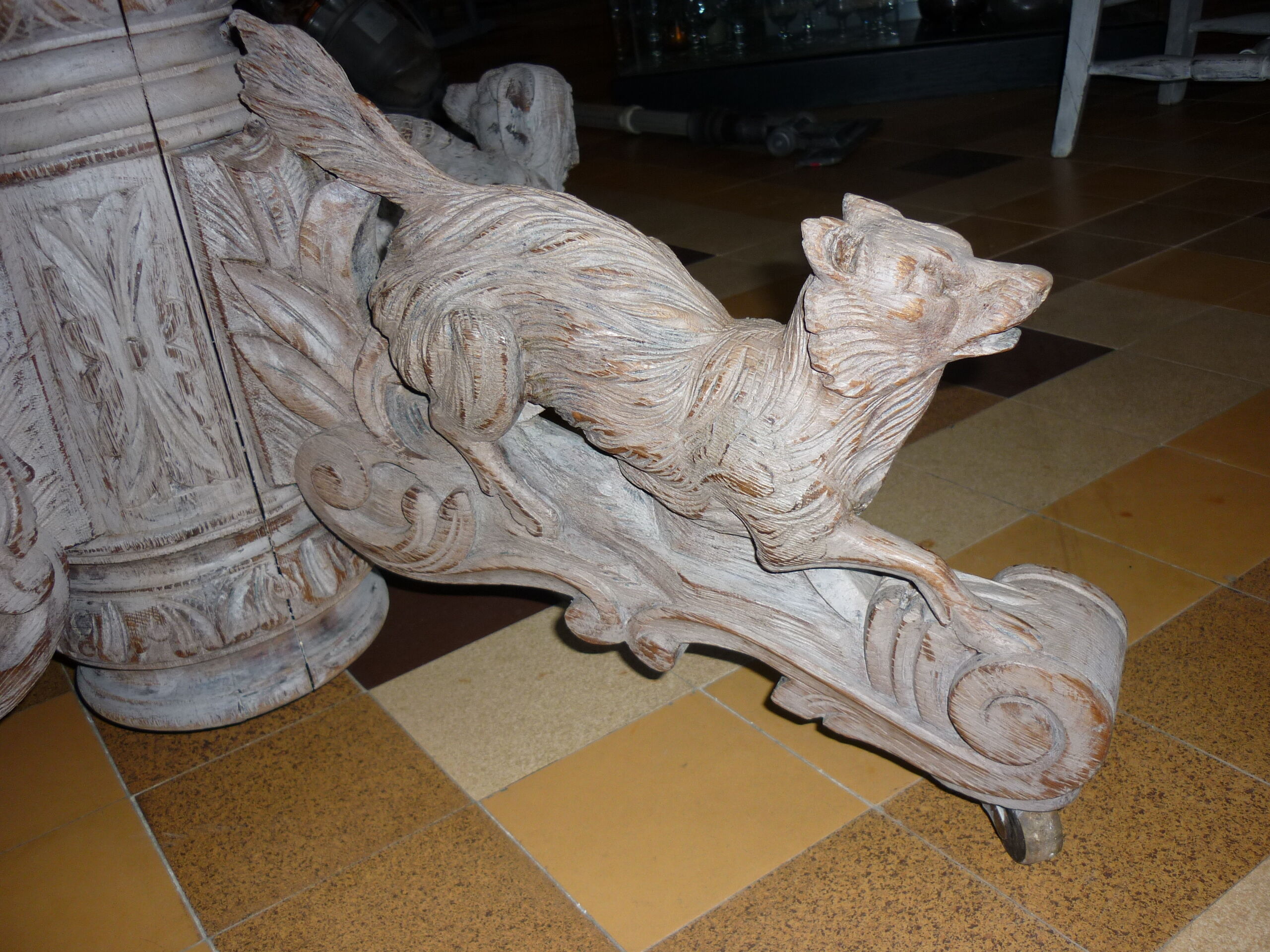 Henry II table in cheeteteteting scultating into hunting dog and wild boar .