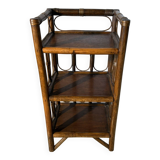 Vintage rattan and dark wood three-tier shelf