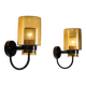 Pair of black metal wall lamps with yellow shades and inner diffuser