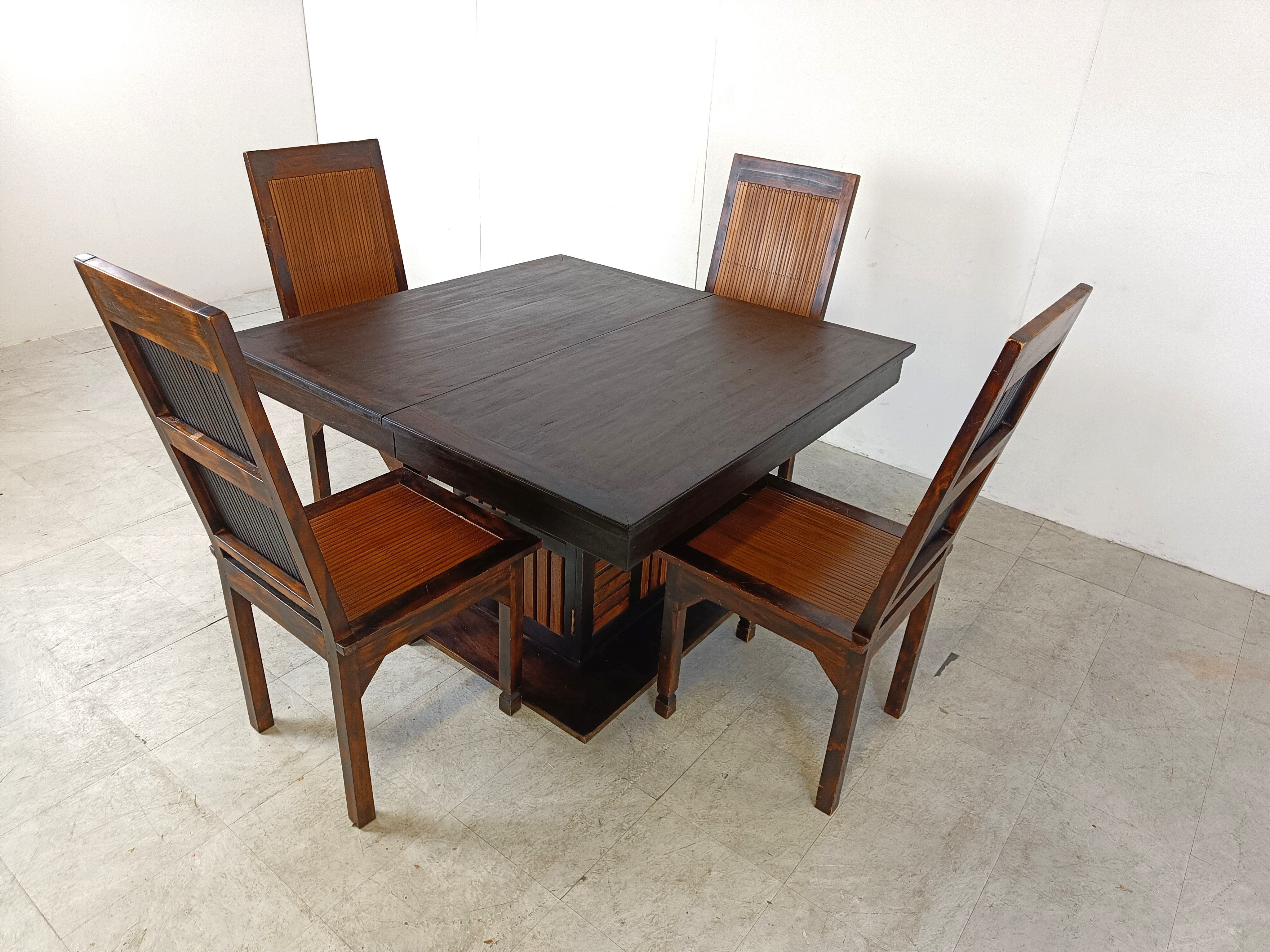 Mid-century bamboo high back dining chairs with table, 1960s