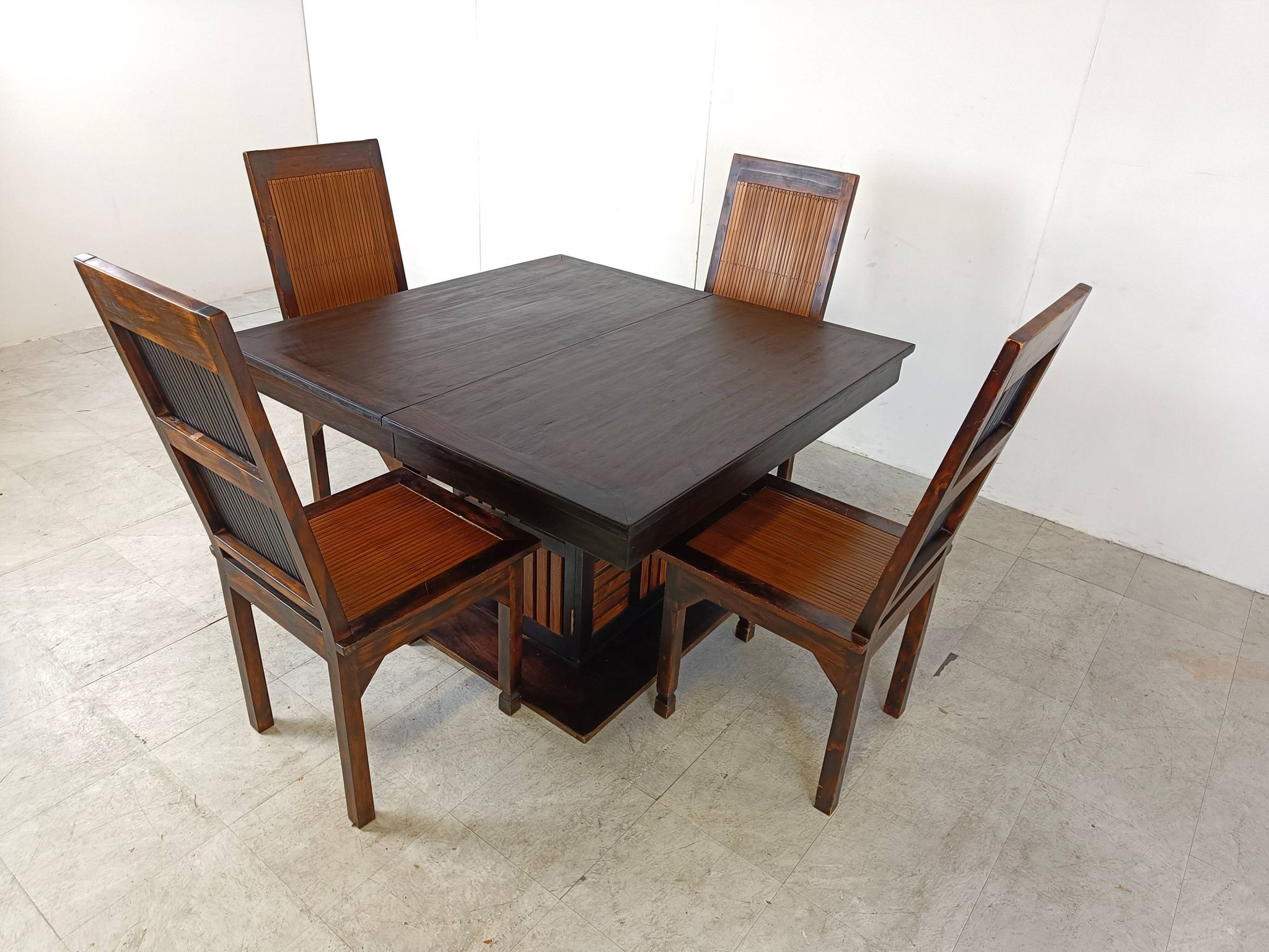 Mid-century bamboo high back dining chairs with table, 1960s