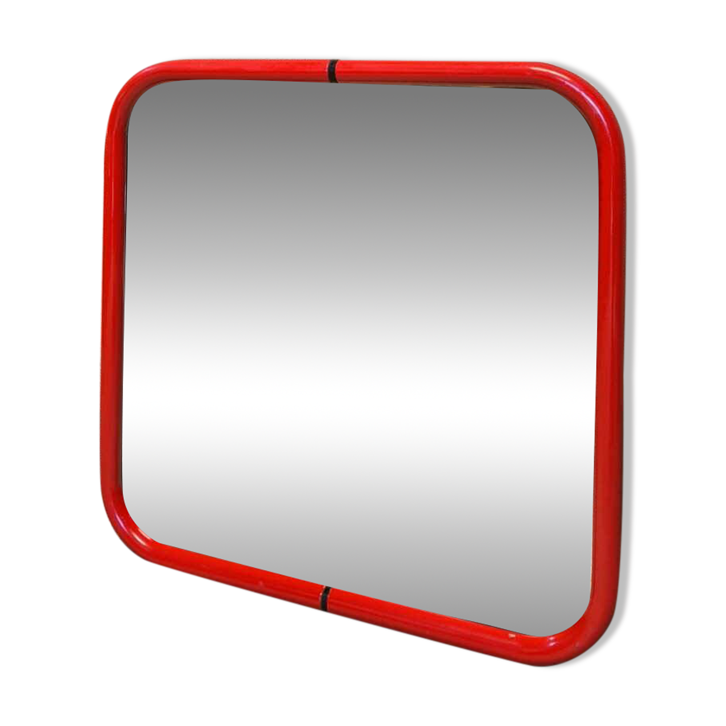 Vintage post-modern lacquered red metal mirror