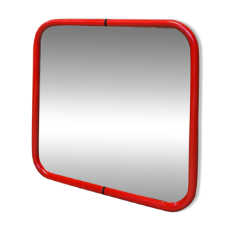 Vintage post-modern lacquered red metal mirror