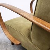 1930 Jindrich Halabala Bentwood Armchair in Forest Green Velvet