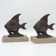 Vintage French Art Deco Fish Book Ends - Marble and Spelter Bookends
