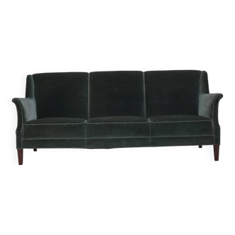 1960s, Danish 3-seater sofa, original turquoise-green furniture velour.