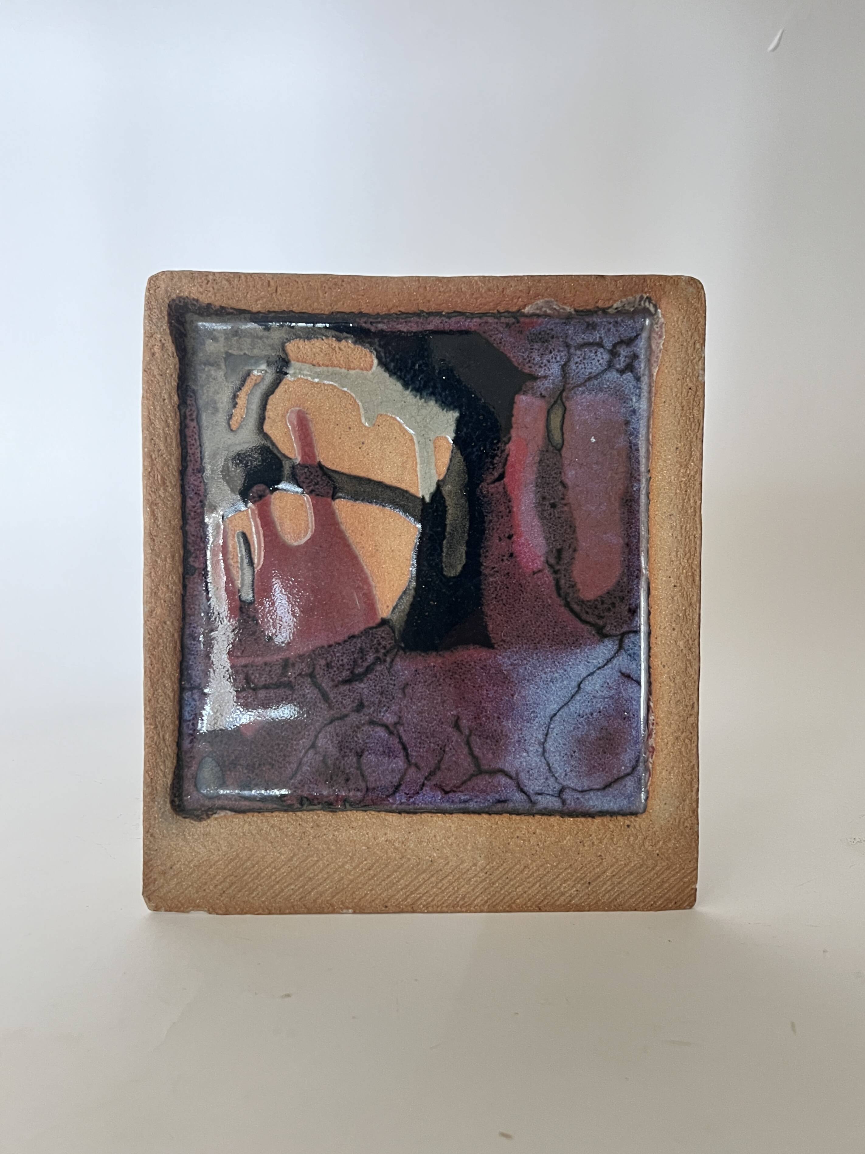 Square trinket dish in glazed ceramic, signed by F. Baudet, France 1970